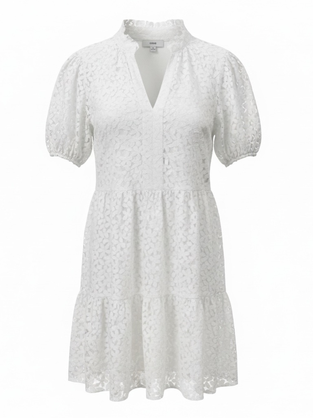 CeCe White Lace Puff-Sleeve Mini Dress